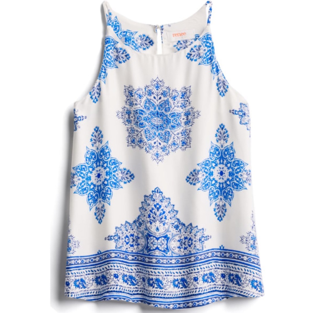 NWT Renee C Alecto Tank Top Blue and White